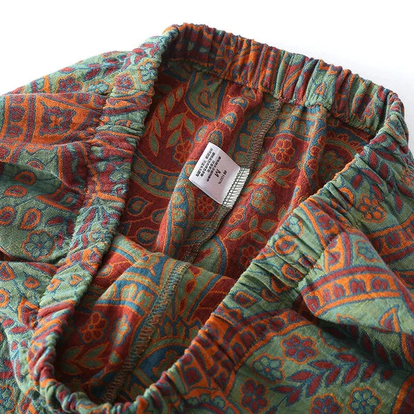 2024 new Ethnic style printed women's pajamas 2-piece set for casual wear