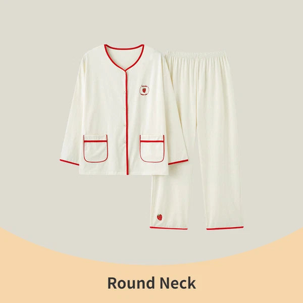 Fashion Women's Pajamas Autumn Embroidered Comfortable Casual Antibacterial Pajamas Set-