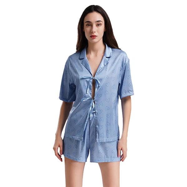 Women Nightwear Ice Cool Pajamas Set Silky Satin Sleepwear Soft Homewear Pants