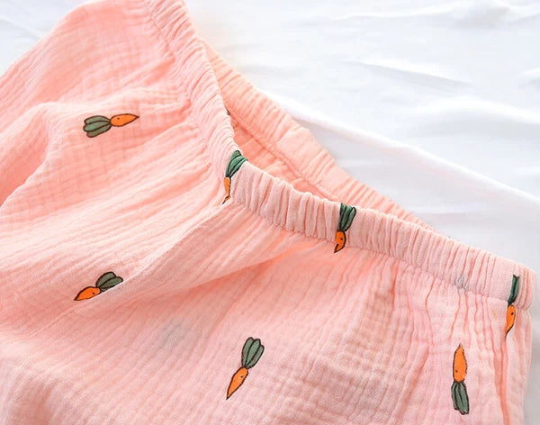 Chinese Japanese Autumn Women 100% Gauze Cotton Pajamas Set Sleepwear Nightwear