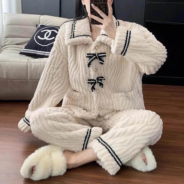 2Pcs/set Women's Pajamas Autumn Winter Students Home Wear Padded and Thickened