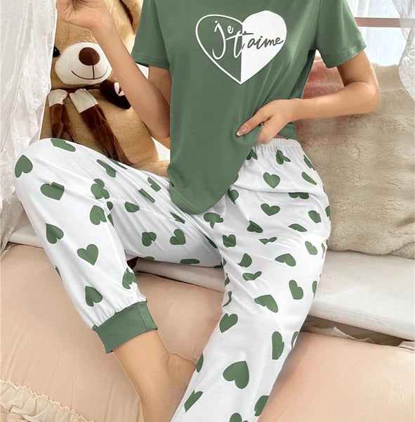 Womens Pajamas Set Lounge Set Short Sleeve Pjs Joggers Pants Sleepwear 2 Piece