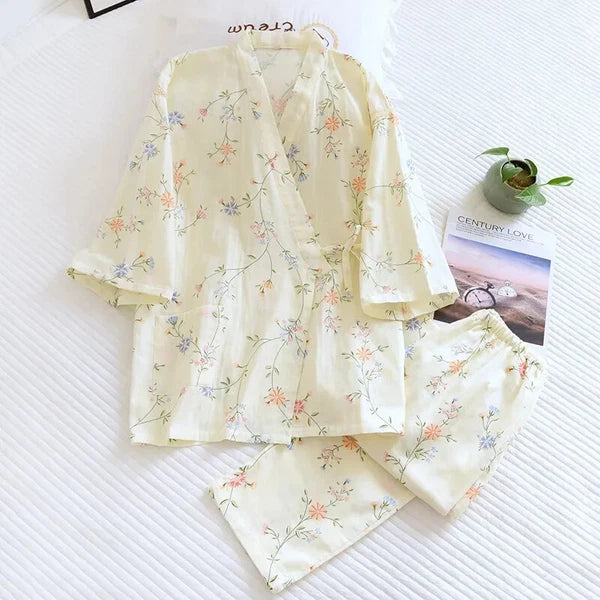Pajamas Set Female Spring and Autumn 100% Cotton Gauze Home Clothes Sweet Two-p