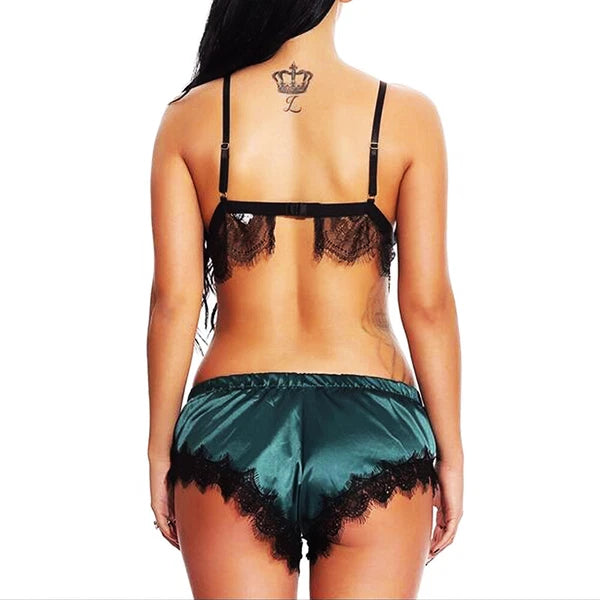 US Women Sexy Lingerie Sleepwear Satin Silk Babydoll Lace Nightwear Pajamas Set