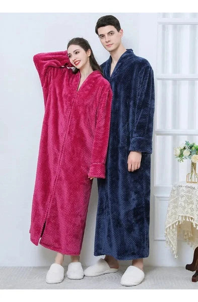 New Zipper Nightgown Flannel Nightgown Autumn Sleepwear Solid Color  Bathrobe