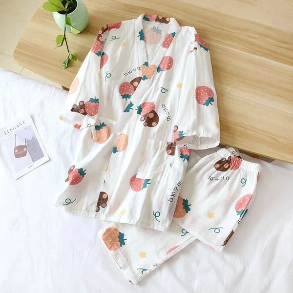 Pajamas Set Female Spring and Autumn 100% Cotton Gauze Home Clothes Sweet Two-p