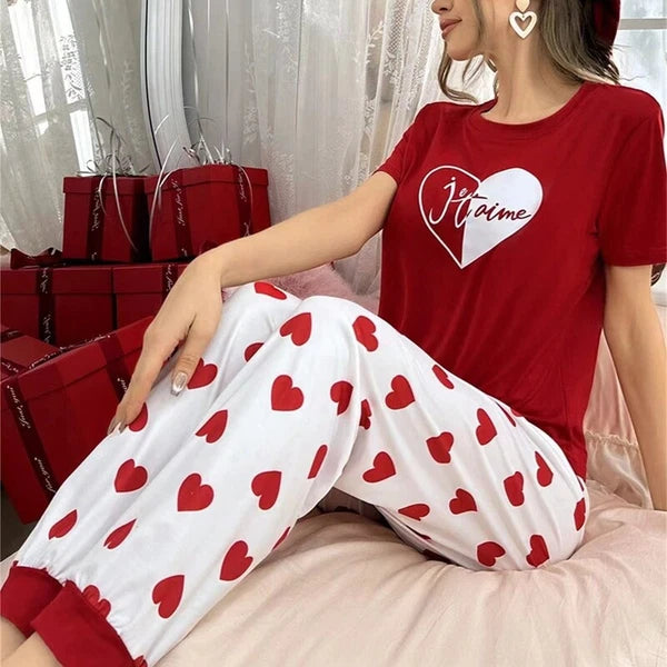 Womens Pajamas Set Lounge Set Short Sleeve Pjs Joggers Pants Sleepwear 2 Piece