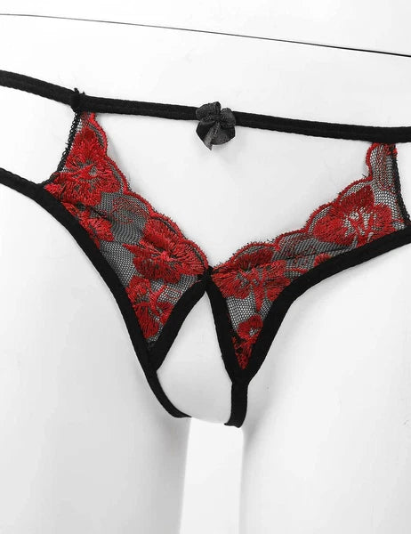 Women's Floral Lace Lingerie Bra Set Crotchless Thong G-string Cupless Bralette