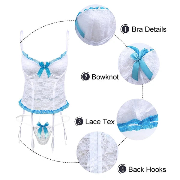 Plus Size Women Sexy Lingerie Lace Bodysuit Lace Underwear Sleepwear G-string US