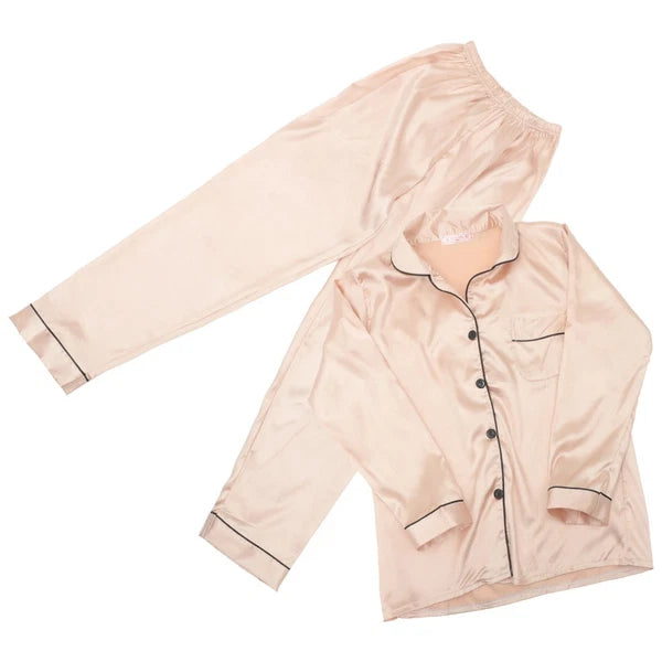 1 Set Female Nightclothes Trousers Simulated Silk Pajamas Set Fresh Long Sleeve