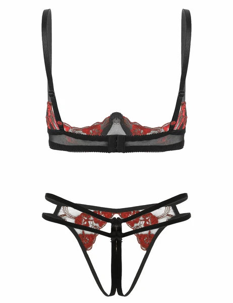 Women Sexy Lingerie Lace Bare Exposed Breast Bra Top G-string Underwear Babydoll