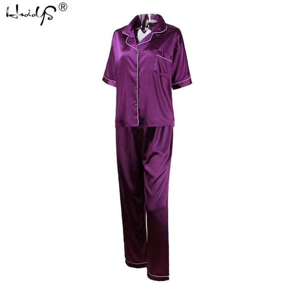 Women Lady Silk Satin Pajamas Set Pyjama Sleepwear Nightwear Summer Homewear Pj