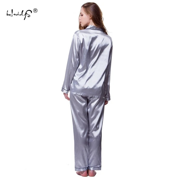 Womens/Ladies Long Sleeve Silk Satin Pyjamas Pyjama PJs Soft Silk PJS Nightwear