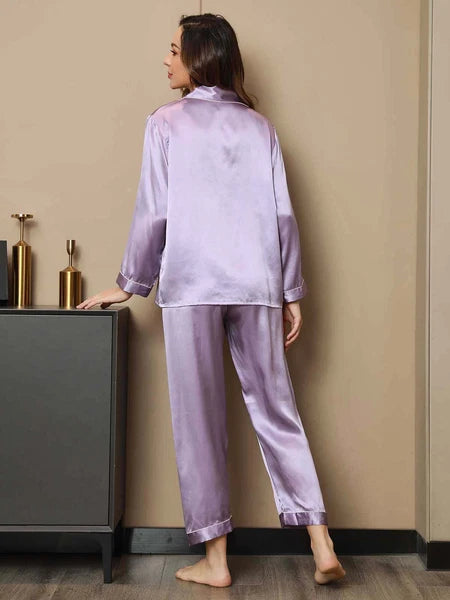 Women's 19mm Pure Mulberry Silk Pajamas Set Silk Sleepwear Nightwear Home Wear