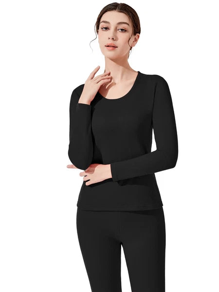 Women's 2PCS Cashmere Silk Thermal Underwear Pajamas Set Long Sleeve Top Bottom