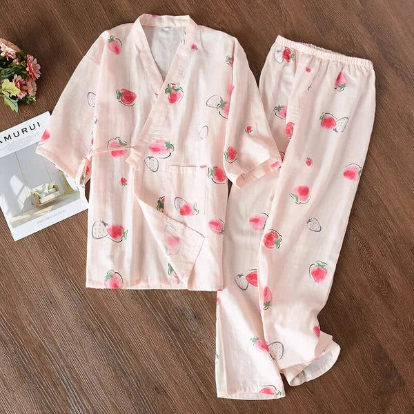 Pajamas Set Female Spring and Autumn 100% Cotton Gauze Home Clothes Sweet Two-p