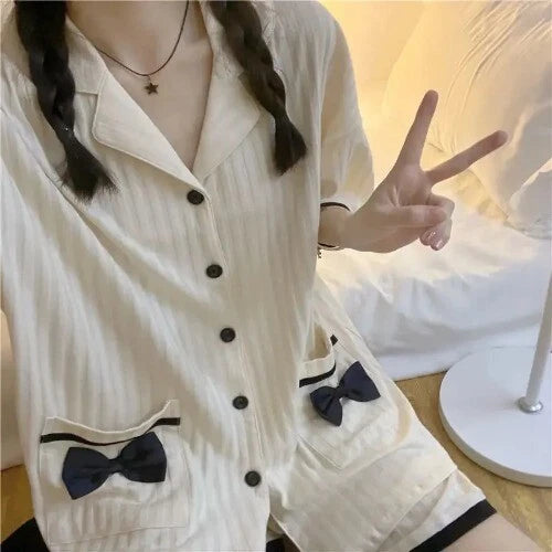 Pajama Sets Women Summer  Comfortable Sweet Pockets Students Casual Baggy