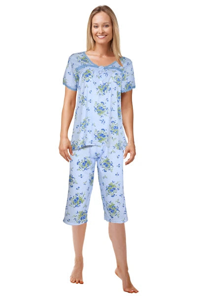 JEFFRICO Womens Capri Pajama Set 2 Piece Short Sleeve Top & Capri Pants 5201C