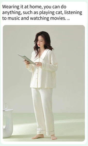 New Women's Long Sleeve Homewear Antibacterial Comfortable Cotton Sleepwear Set