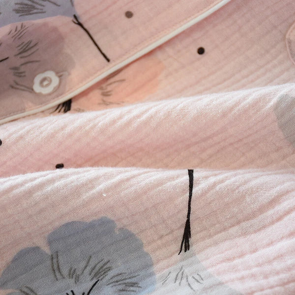 Japanese Women 100% Gauze Cotton Pajamas Set Long Sleeve Sleepwear Nightwear New