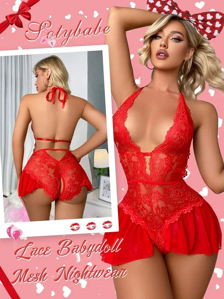 Women's Sexy Lingerie Bodysuit Dress Lace Lingerie Babydoll Nightwear Sleepwear