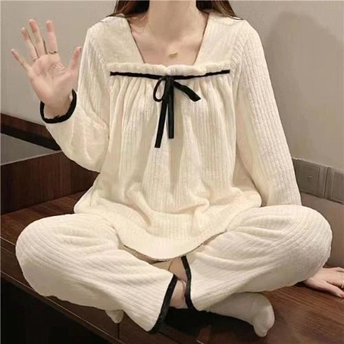 2022 women's autumn and winter pajamas set thick cute pajamas flannel pajamas