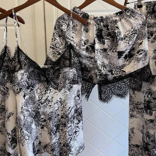 Women Satin Pajamas Suit V-Neck Kimono Robe Set with Cheast Pads Nightwear Sexy