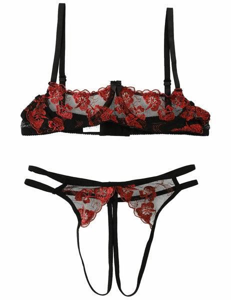 Women's Floral Lace Lingerie Set Bra G-string Thong Babydoll Nightwear Sleepwear