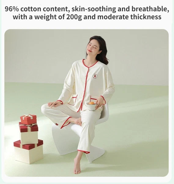 Women's Pajama Set Autumn Embroidered Comfortable Casual Antibacterial Sleepwear