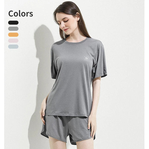 Women's Anti Bacterial Short Sleeve Lounge Loose Fit Cotton Summer Pajama Set