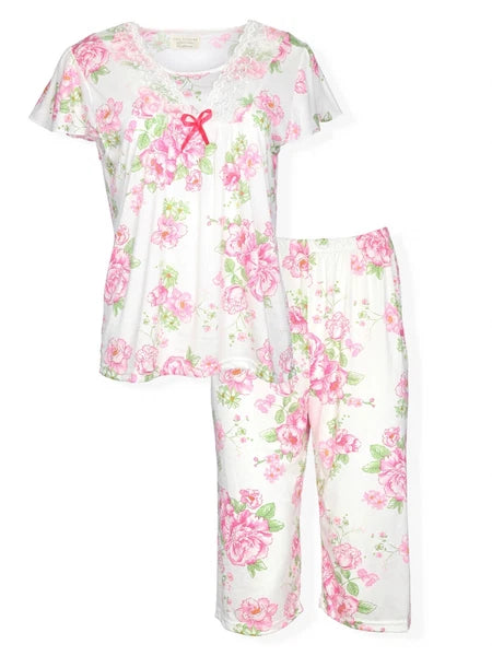 JEFFRICO Womens Capri Pajama Set 2 Piece Short Sleeve Top & Capri Pants 812C