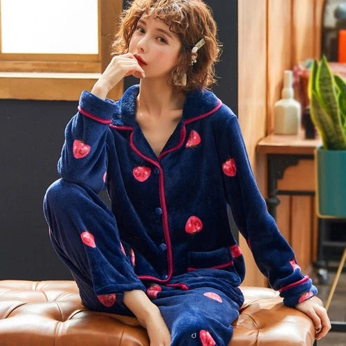 2pcs Pijamas Student Pajama  Pajimas Sets Winter Flannel Coral Cute Sleepwear