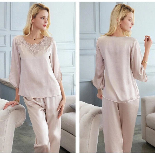 New Women Silk Pajamas Set,2 pieces,100% Mulberry Silk Sleepwear Nightwear U7135