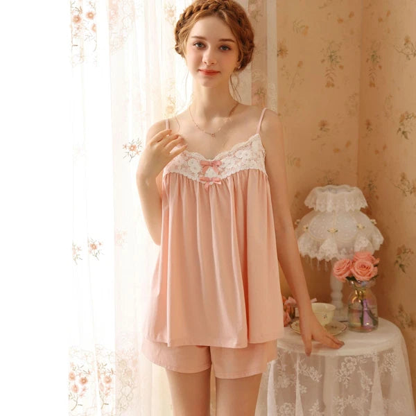 Women's Cotton Pajama Set Sleeveless Cute Summer V Neck Lightweight 2 Piece