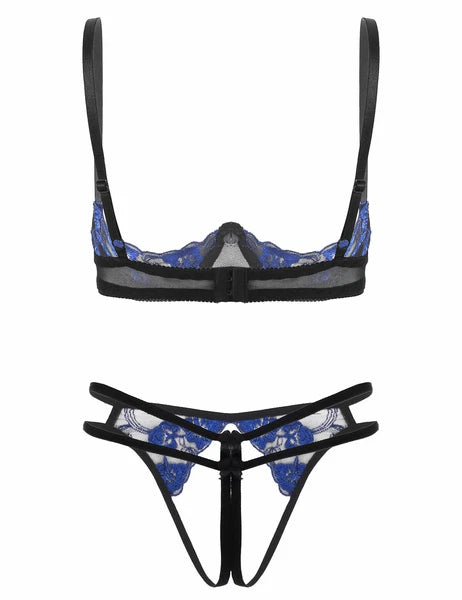 Women's Floral Lace Lingerie Set Bra G-string Thong Babydoll Nightwear Sleepwear