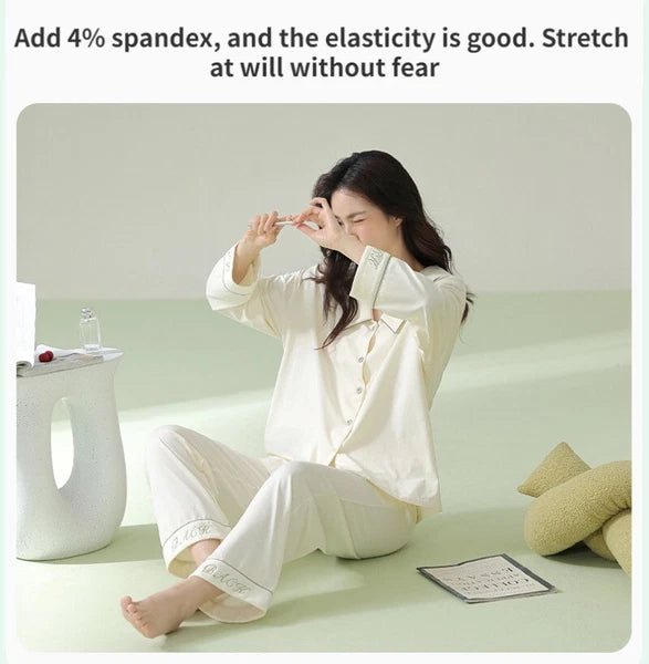 New Women's Long Sleeve Homewear Antibacterial Comfortable Cotton Sleepwear Set