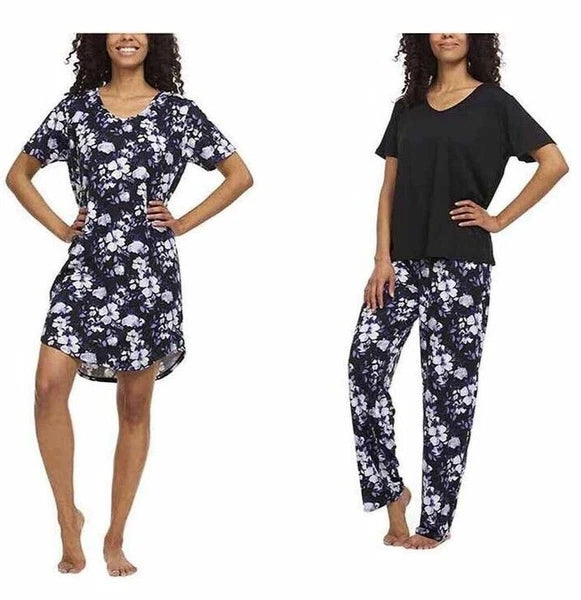 Flora Nikrooz Women's 3 Piece Pajama Set Sleep Dress Tee and Pants Sizes S M