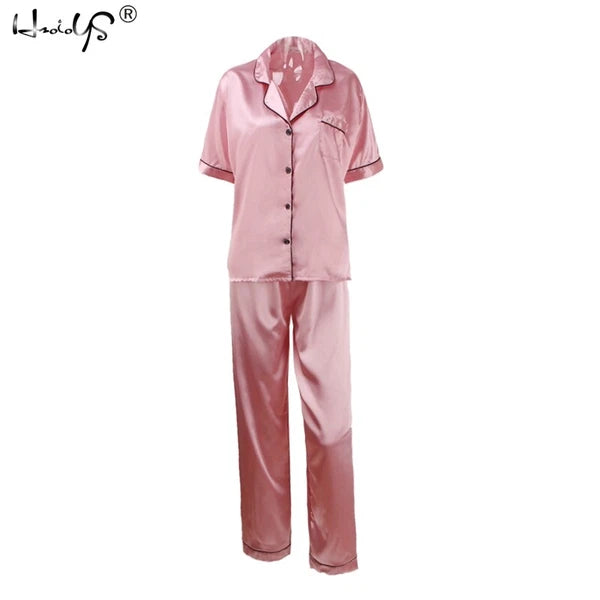 Women Lady Silk Satin Pajamas Set Pyjama Sleepwear Nightwear Summer Homewear Pj