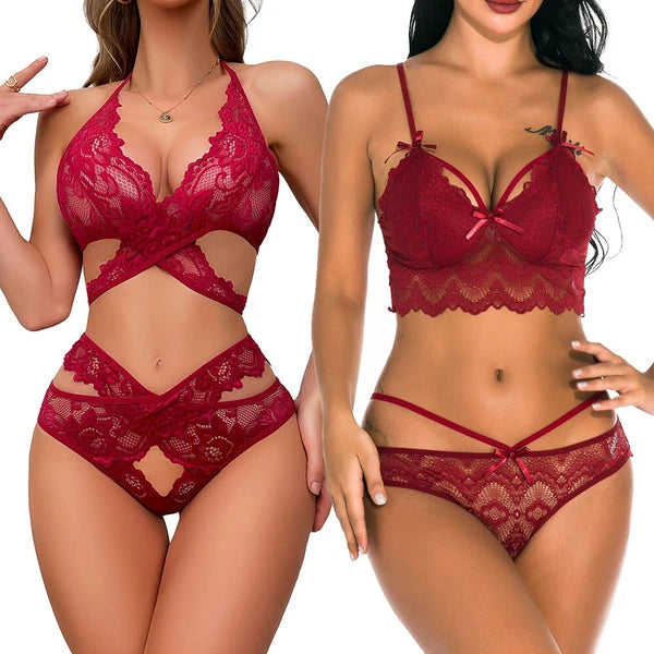 Two Piece Women Sexy Lingerie Set Lace Bra and Panty Set Babydoll Sleepwear US