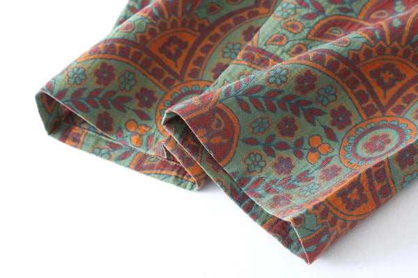 2024 new Ethnic style printed women's pajamas 2-piece set for casual wear