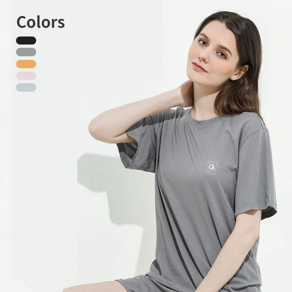 Summer Women's Cotton Short Sleeve Lounge Loose Seat Antibacterial Pajamas Set-