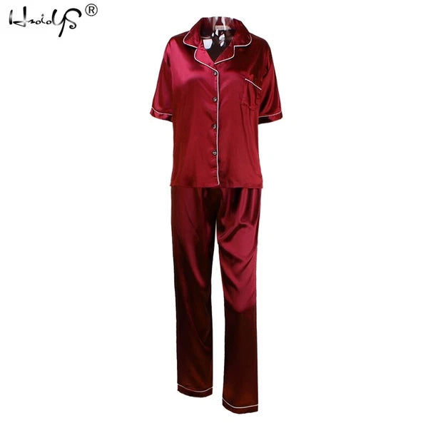 Women Lady Silk Satin Pajamas Set Pyjama Sleepwear Nightwear Summer Homewear Pj