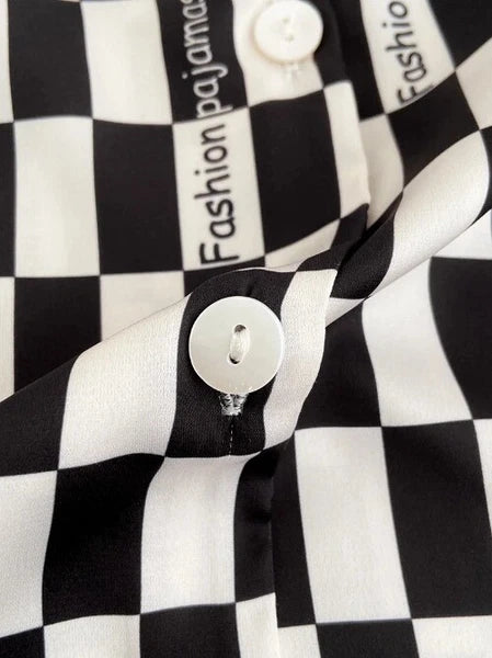 Sleepwear Two-Piece Set Elegant Print Plaid LongSleeve PijamasSuit Spring Summer