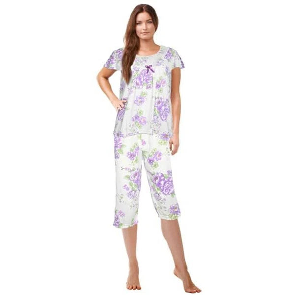 JEFFRICO Womens Capri Pajama Set 2 Piece Short Sleeve Top & Capri Pants 812C