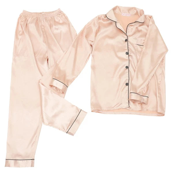 1 Set Female Nightclothes Trousers Simulated Silk Pajamas Set Fresh Long Sleeve
