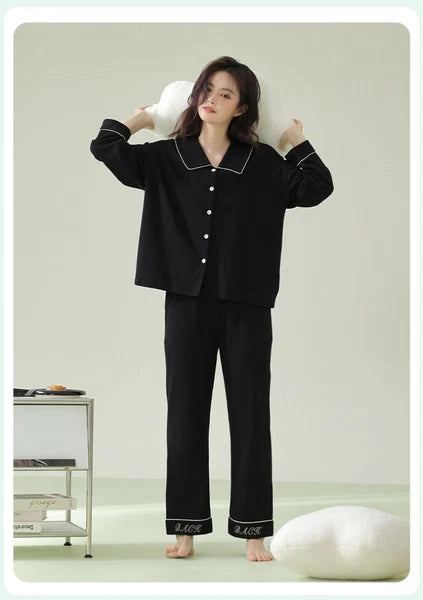 New Women's Long Sleeve Homewear Antibacterial Comfortable Cotton Sleepwear Set