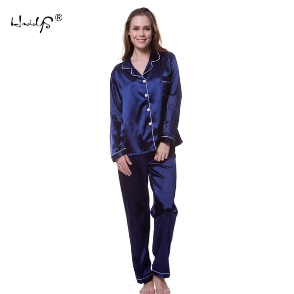 Womens/Ladies Long Sleeve Silk Satin Pyjamas Pyjama PJs Soft Silk PJS Nightwear