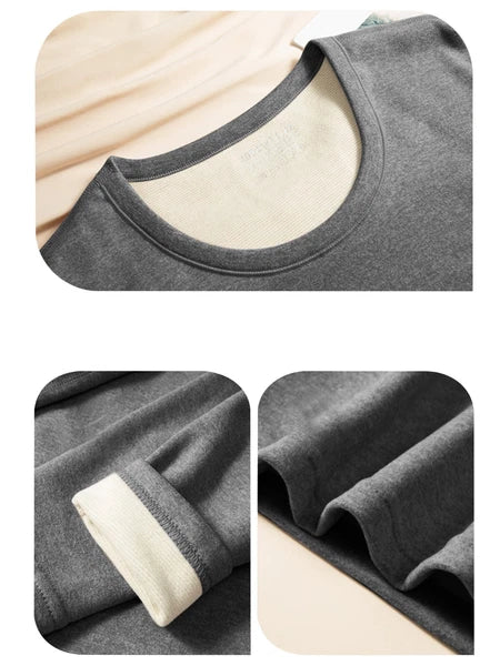 Men's Cashmere & Silk Lined Thermal Pajama Set Soft Underwear Set Long Johns
