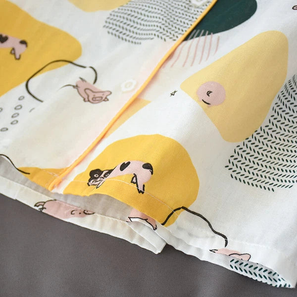 Women Pajamas Set 100% Cotton Printed Sleepwear Casual Nightwear Gauze Home Wear