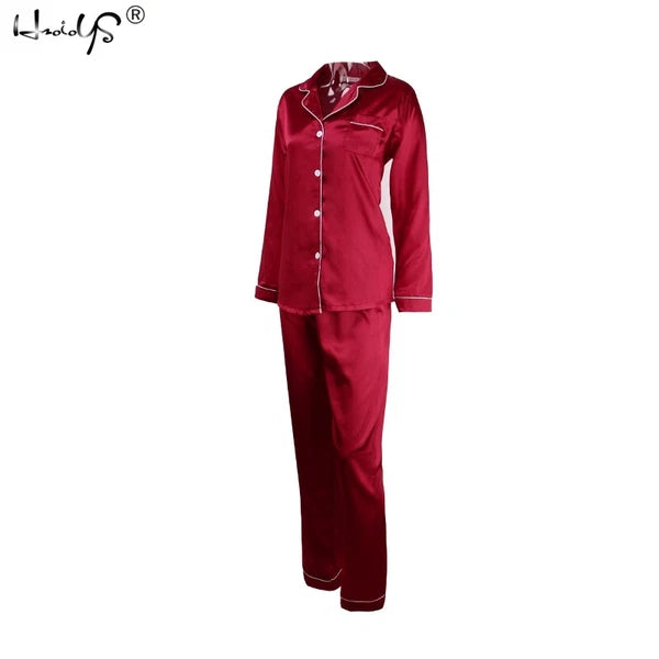 Womens/Ladies Long Sleeve Silk Satin Pyjamas Pyjama PJs Soft Silk PJS Nightwear